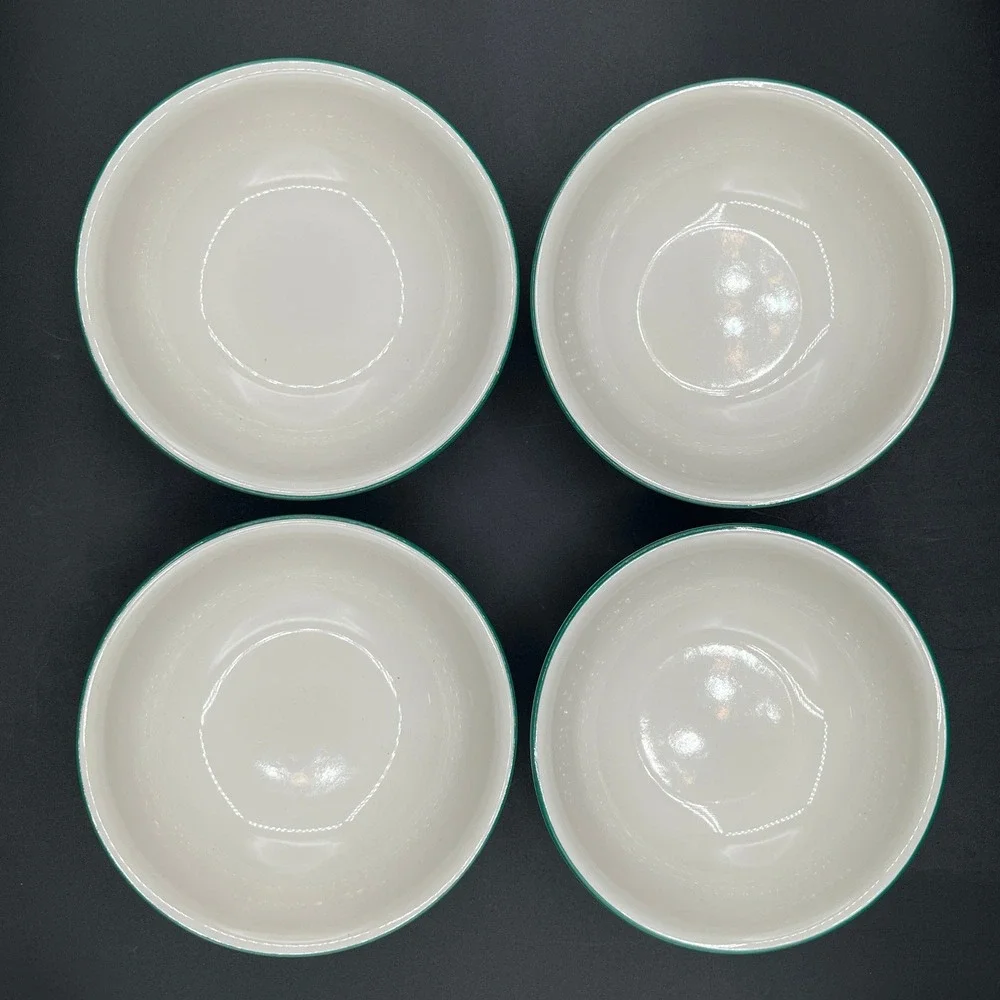 Pfaltzgraff Winterberry Cereal Soup Bowls Set of 4 White Green Rim Holly USA EUC